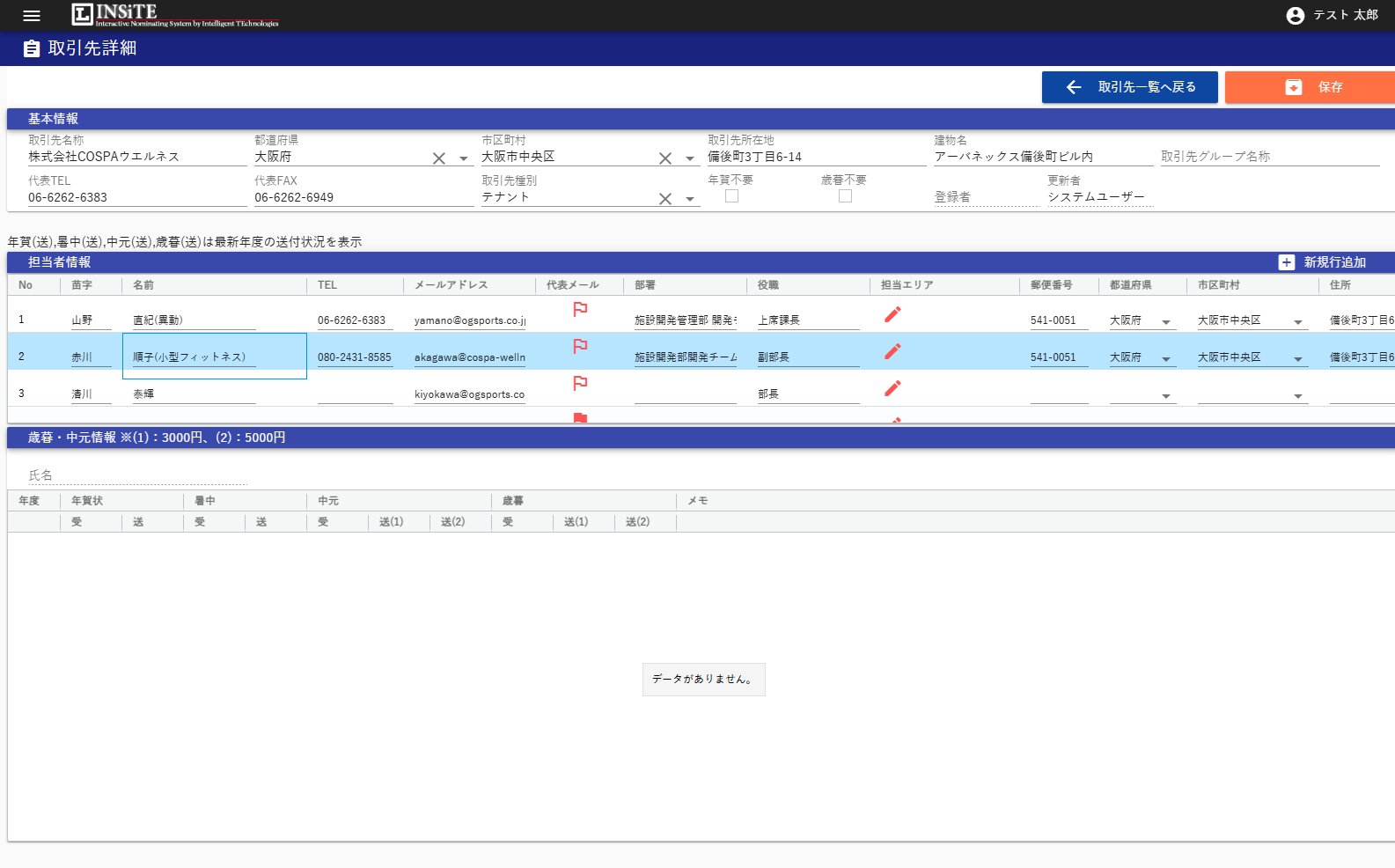 担当者情報セクション